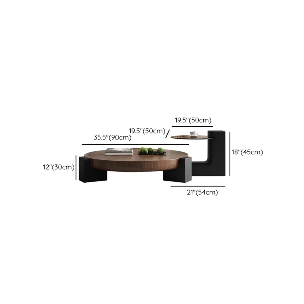 Modern Round Wooden Glass Top Coffee Table