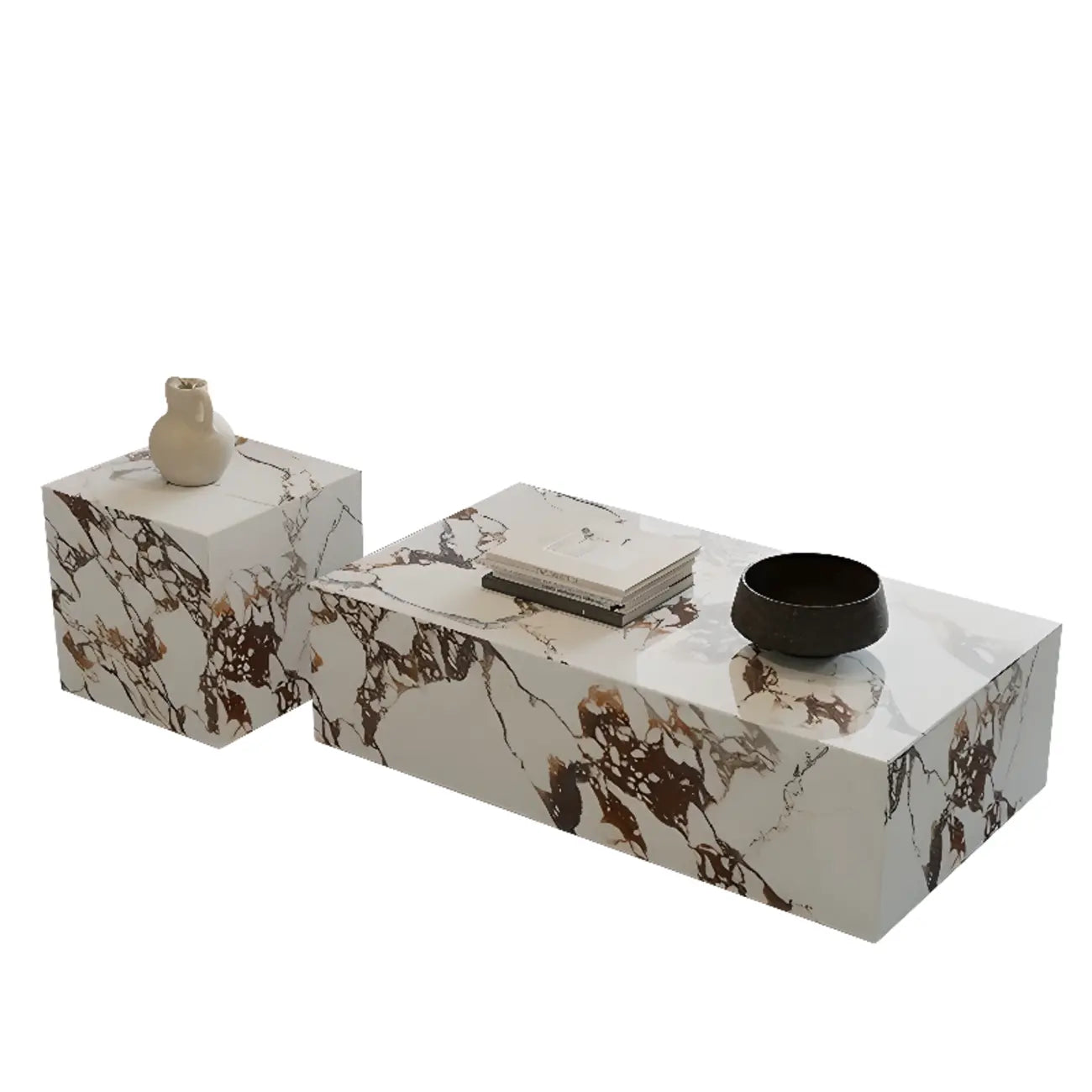 Modern Rectangular Gray Stone Coffee Table