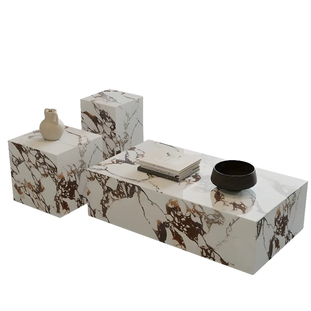 Modern Rectangular Gray Stone Coffee Table