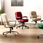 Elegant Beige Leather Swivel Ergonomic Office Chair