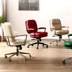 Elegant Beige Leather Swivel Ergonomic Office Chair