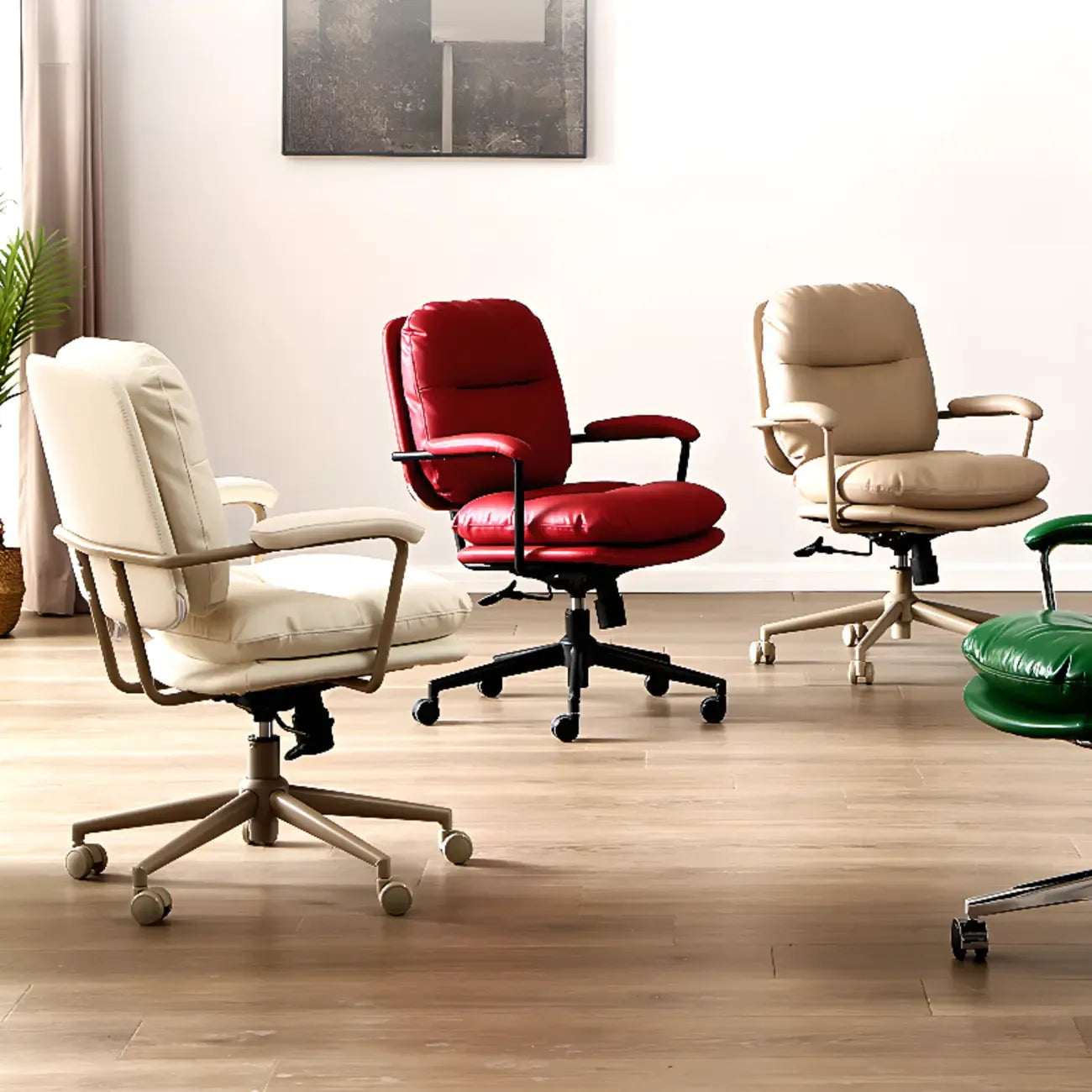 Elegant Beige Leather Swivel Ergonomic Office Chair