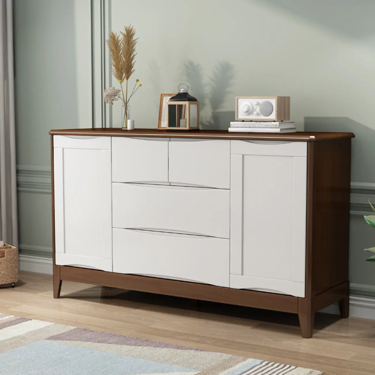 Classic Large White Brown Wooden Utility Storage Cabinet