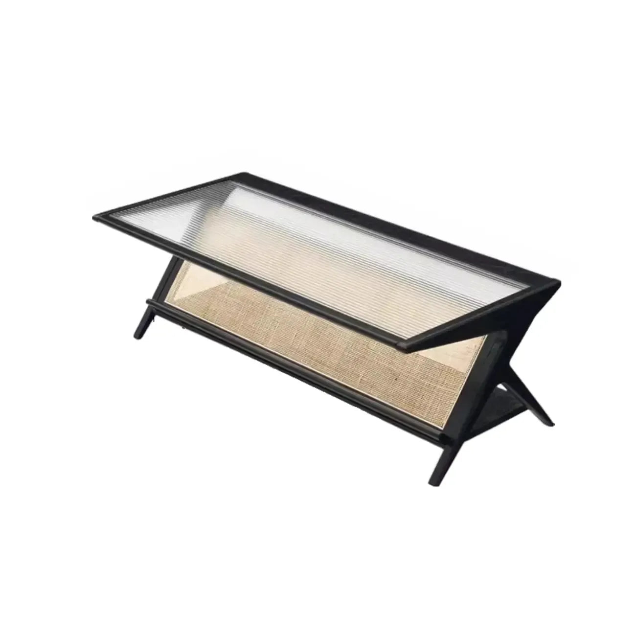 Modern Brown Rectangle Glass Wood Coffee Table with Shelf