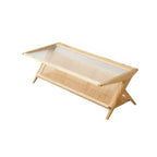 Modern Brown Rectangle Glass Wood Coffee Table with Shelf