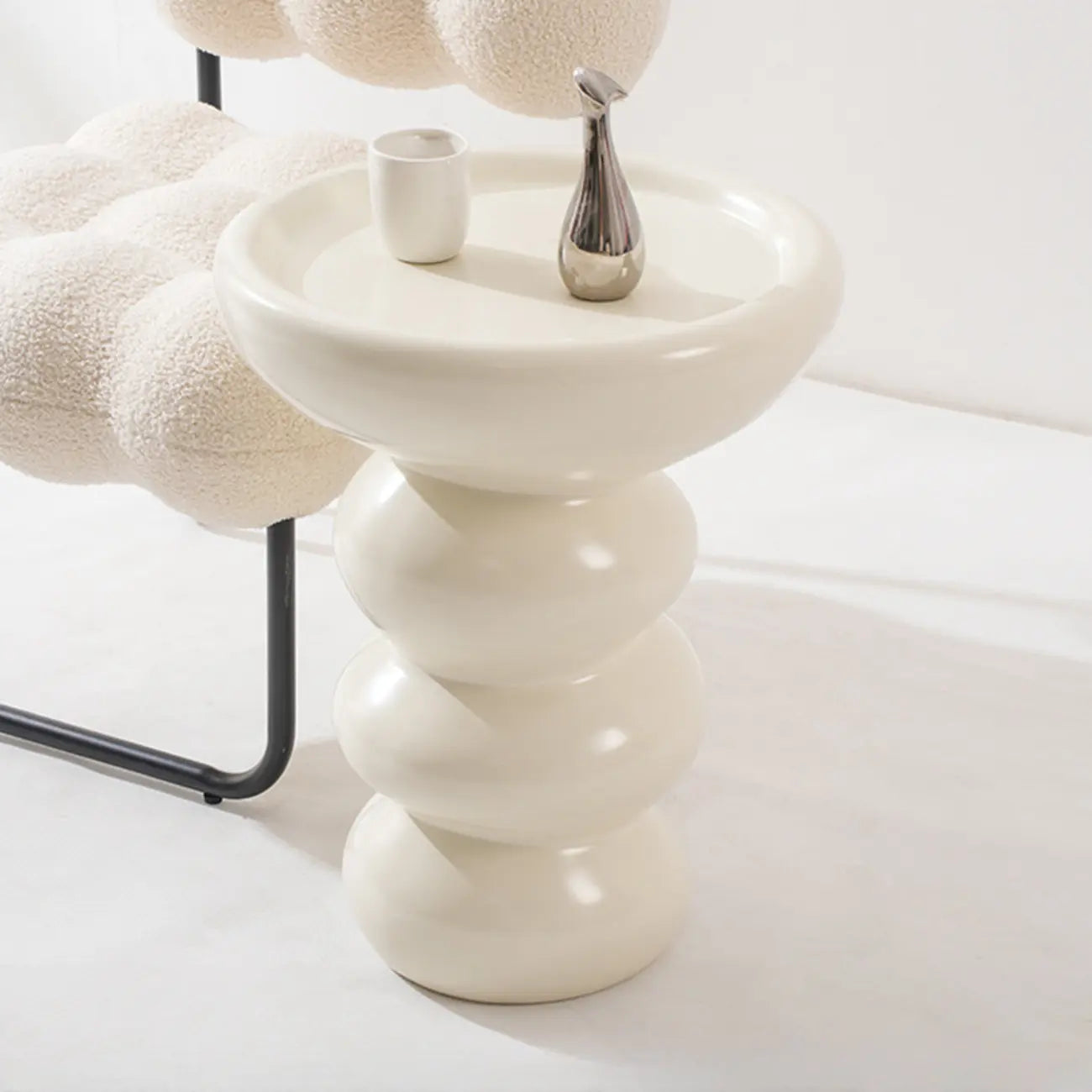 Minimalist Fiberglass Round End Table for Living Room