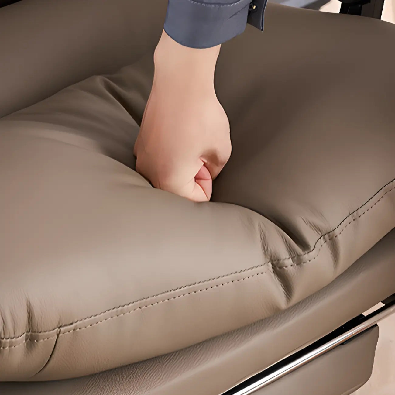 Reclining Beige Leather Adjustable Swivel Office Chair