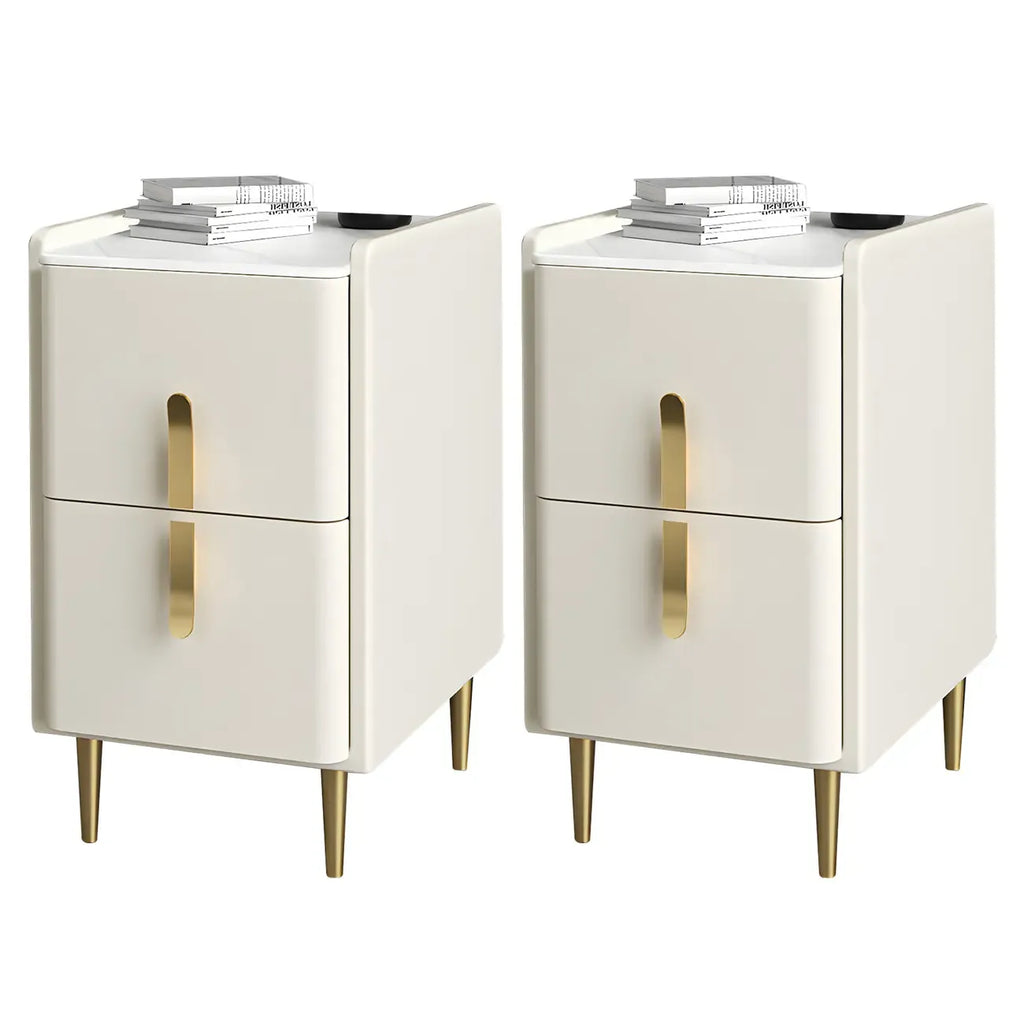 Glam Night Table with 2 Drawers – Off-White Finish