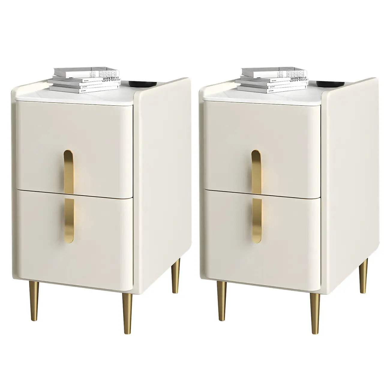 Glam Night Table with 2 Drawers – Off-White Finish