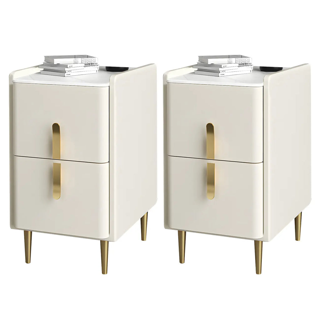 Glam Night Table with 2 Drawers – Off-White Finish