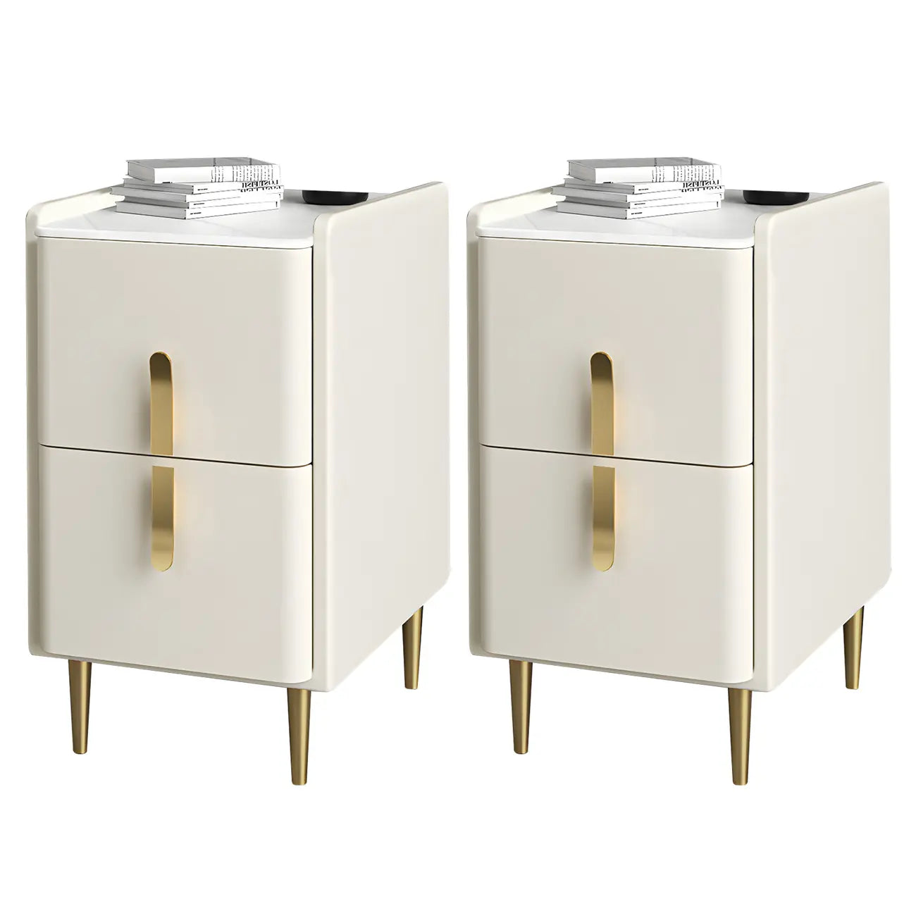 Glam Night Table with 2 Drawers – Off-White Finish