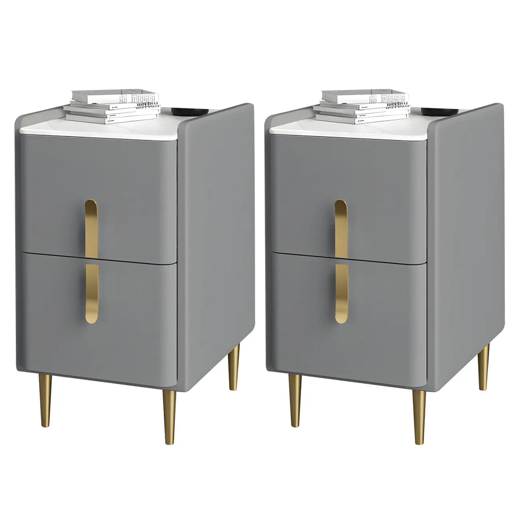 Glam Night Table with 2 Drawers – Off-White Finish