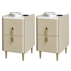 Glam Night Table with 2 Drawers – Off-White Finish