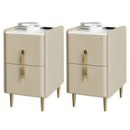 Glam Night Table with 2 Drawers – Off-White Finish