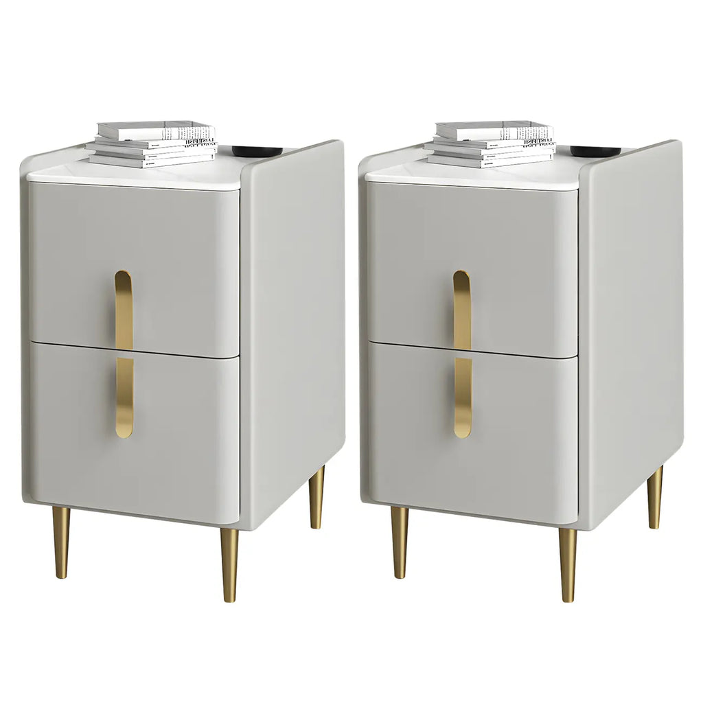 Glam Night Table with 2 Drawers – Off-White Finish