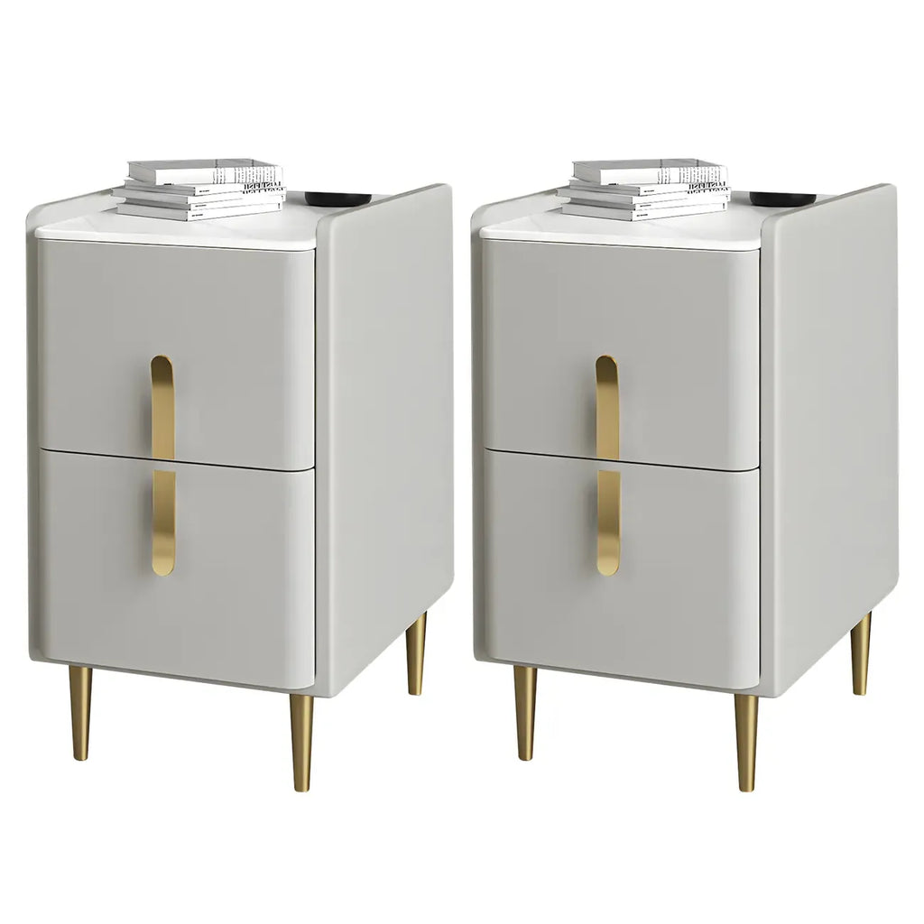 Glam Night Table with 2 Drawers – Off-White Finish
