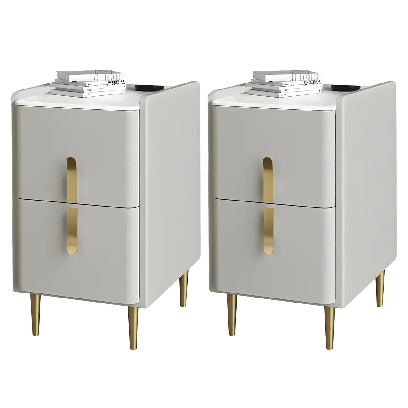 Glam Night Table with 2 Drawers – Off-White Finish