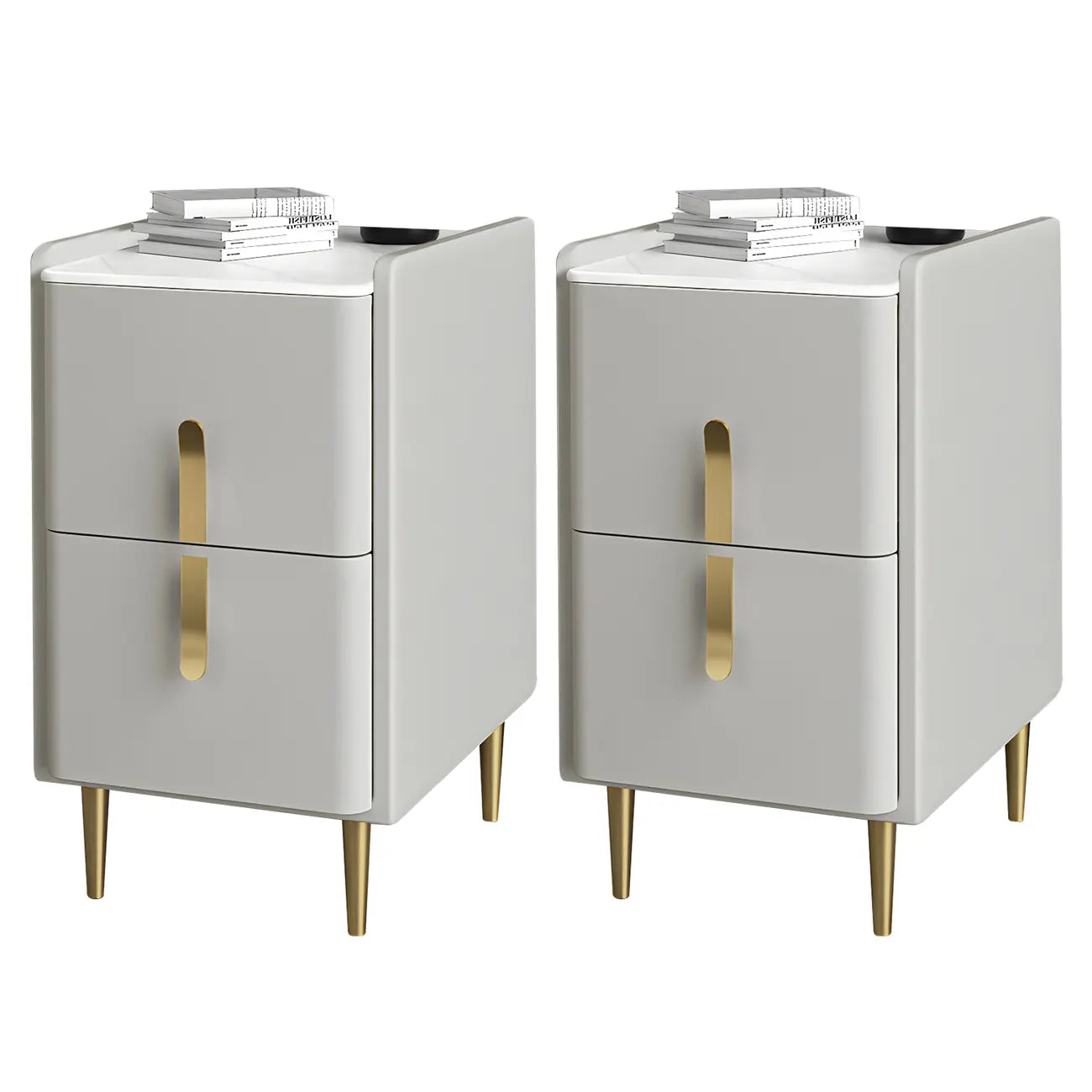 Glam Night Table with 2 Drawers – Off-White Finish