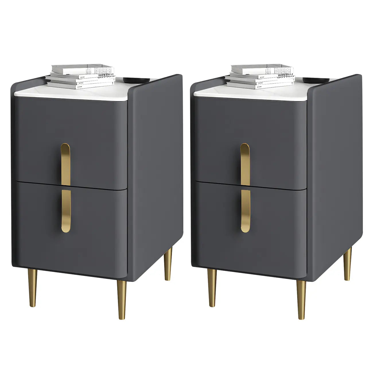 Glam Night Table with 2 Drawers – Off-White Finish