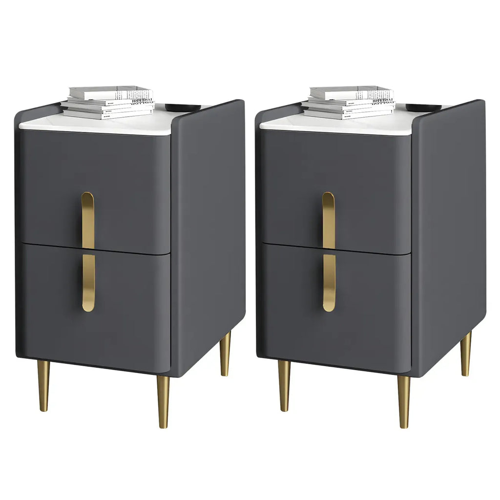 Glam Night Table with 2 Drawers – Off-White Finish