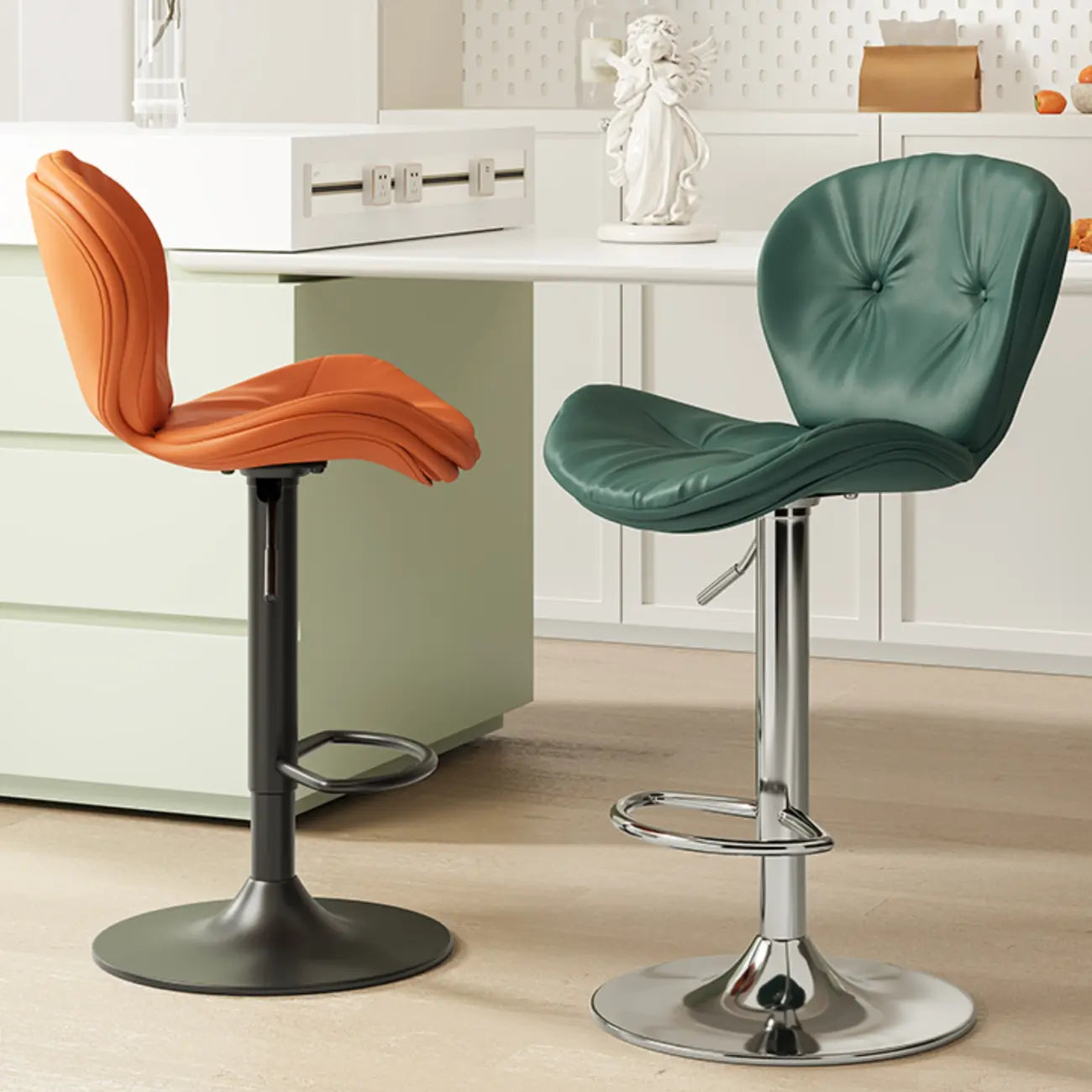 Modern Faux Leather Swivel Wingbacked Bar Stools for Home