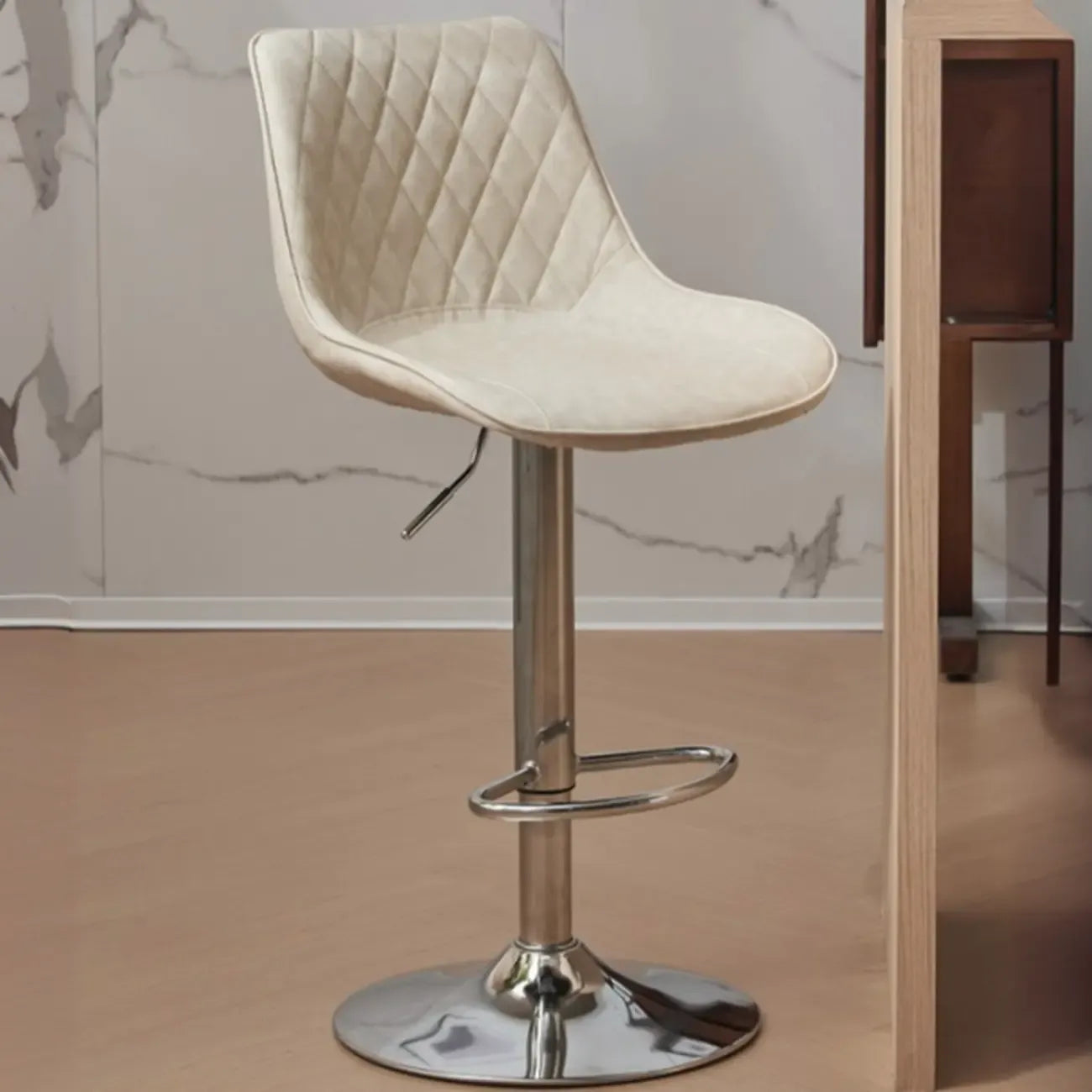 Chic Leather Tufted Swivel Adjustable Bar Stool