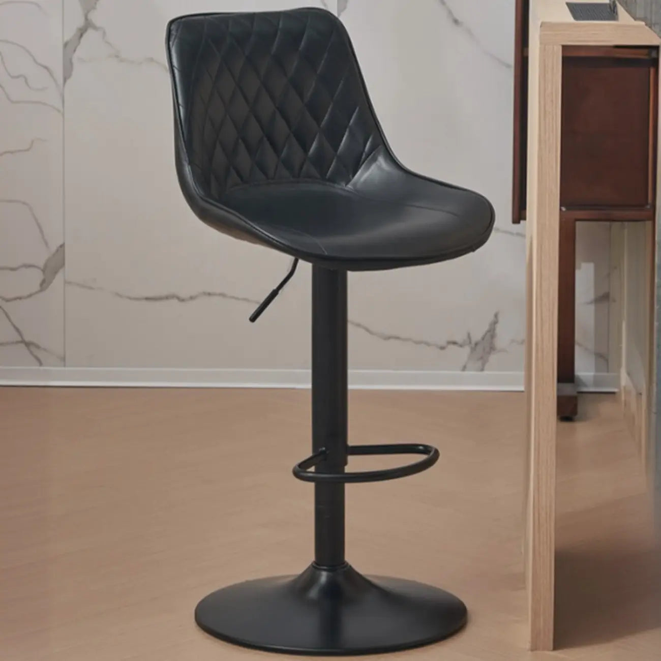 Chic Leather Tufted Swivel Adjustable Bar Stool