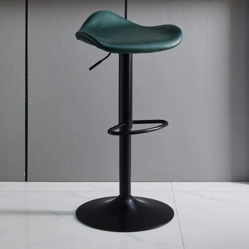 Modern Green Saddle Fax Leather Adjustable Swivel Bar Stools