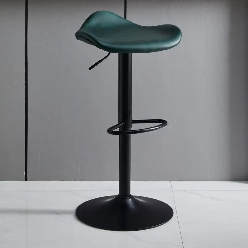 Modern Green Saddle Fax Leather Adjustable Swivel Bar Stools