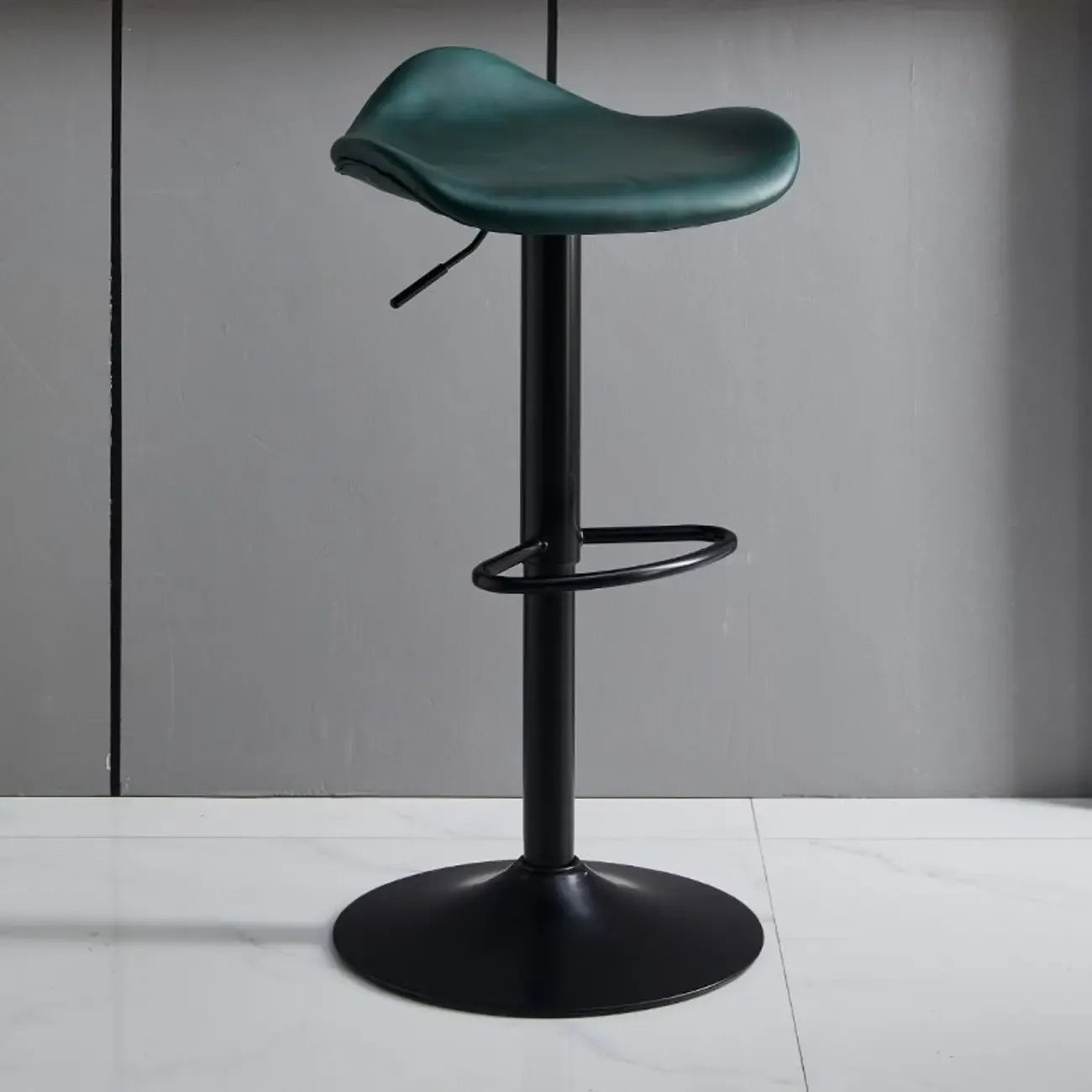Modern Green Saddle Fax Leather Adjustable Swivel Bar Stools