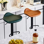 Modern Green Saddle Fax Leather Adjustable Swivel Bar Stools