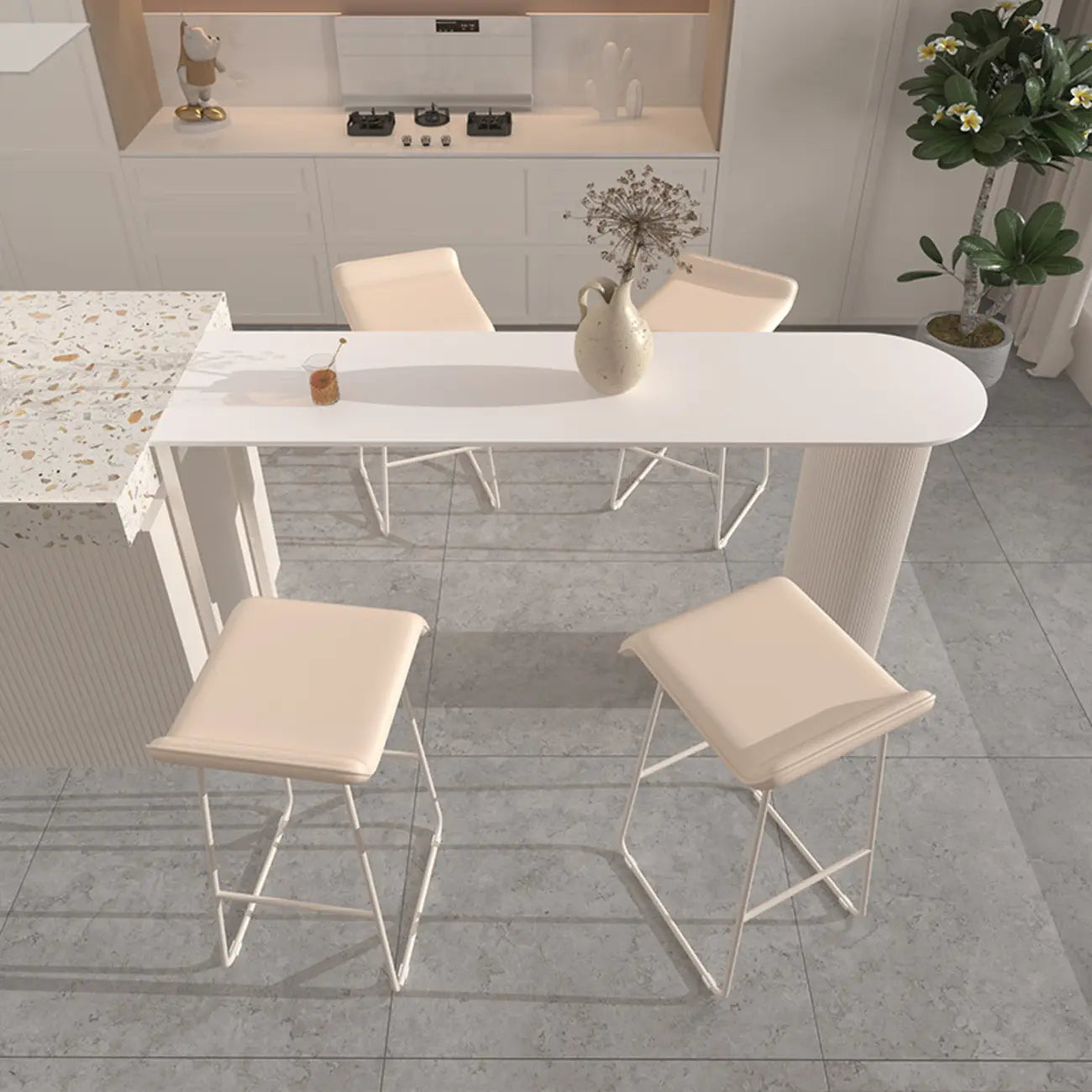 Modern White Slate Asymmetrical Bar Tables