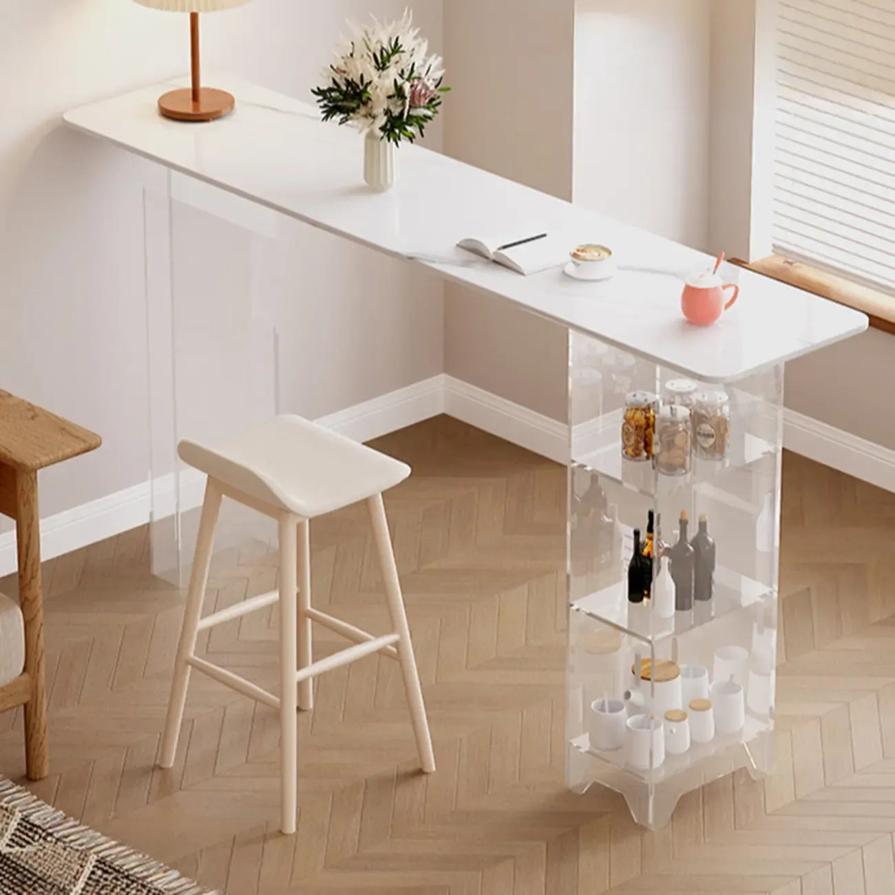 Modern Black Wooden Grain Top Clear Acrylic Storage Bar Tables