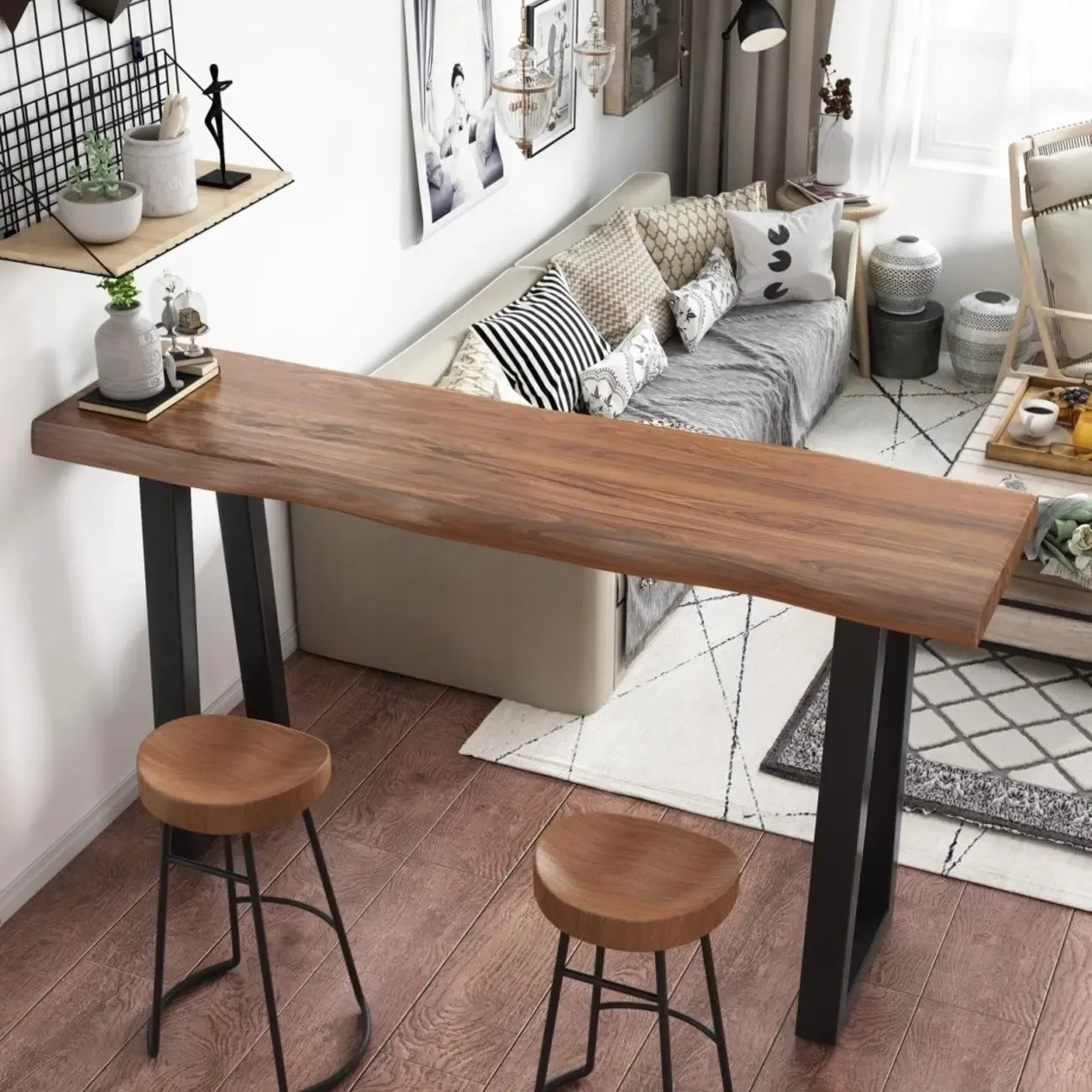 Modern Wooden Bar Table with Sled Base for Kitchen or Pub