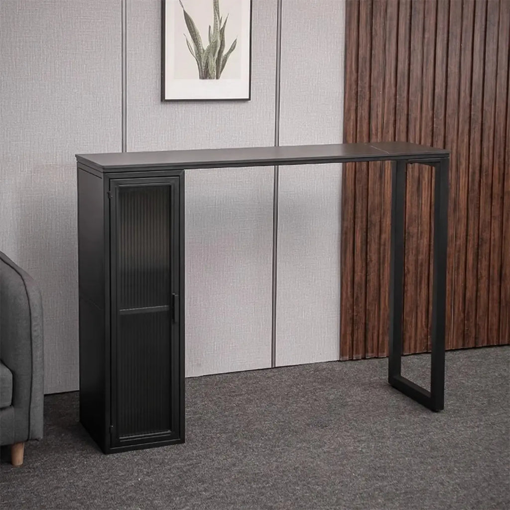 Modern Black Metal Fixed Top Storage Bar Tables