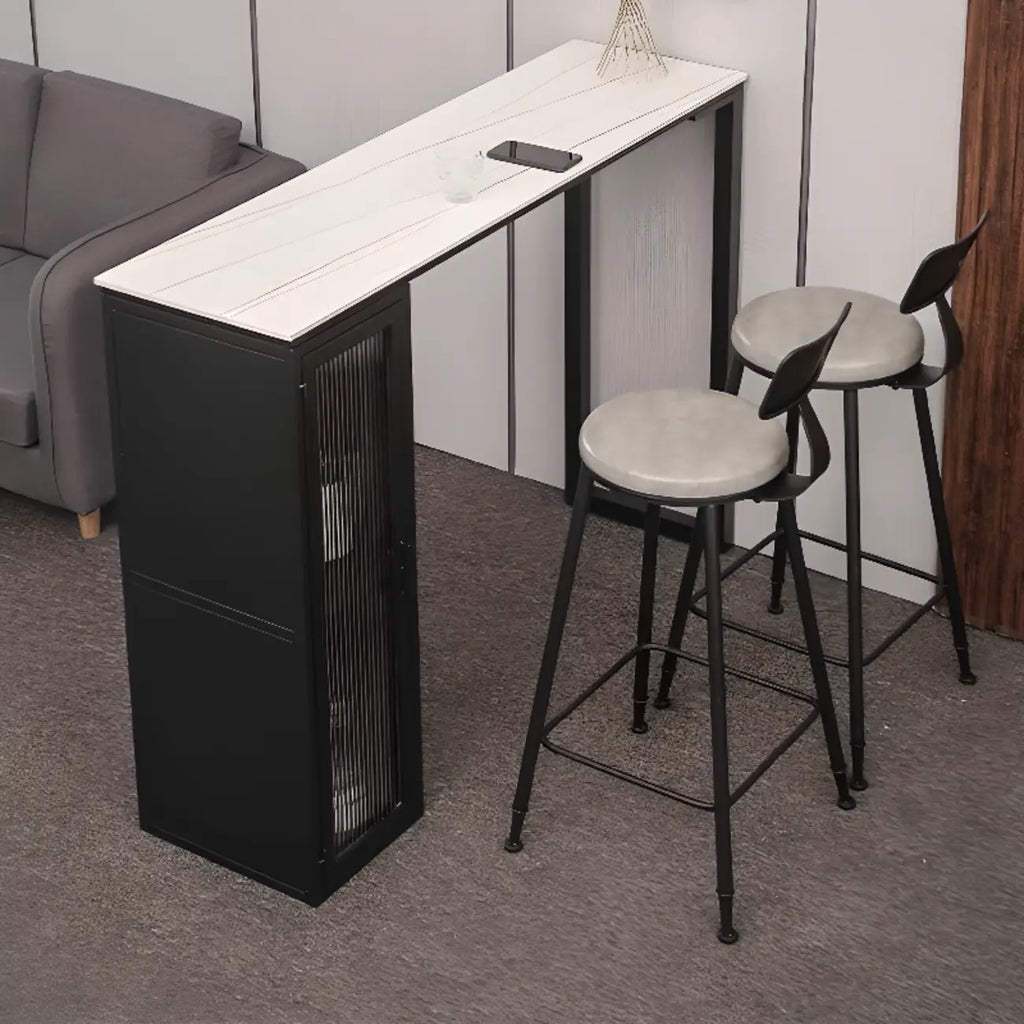 Modern Black Metal Fixed Top Storage Bar Tables