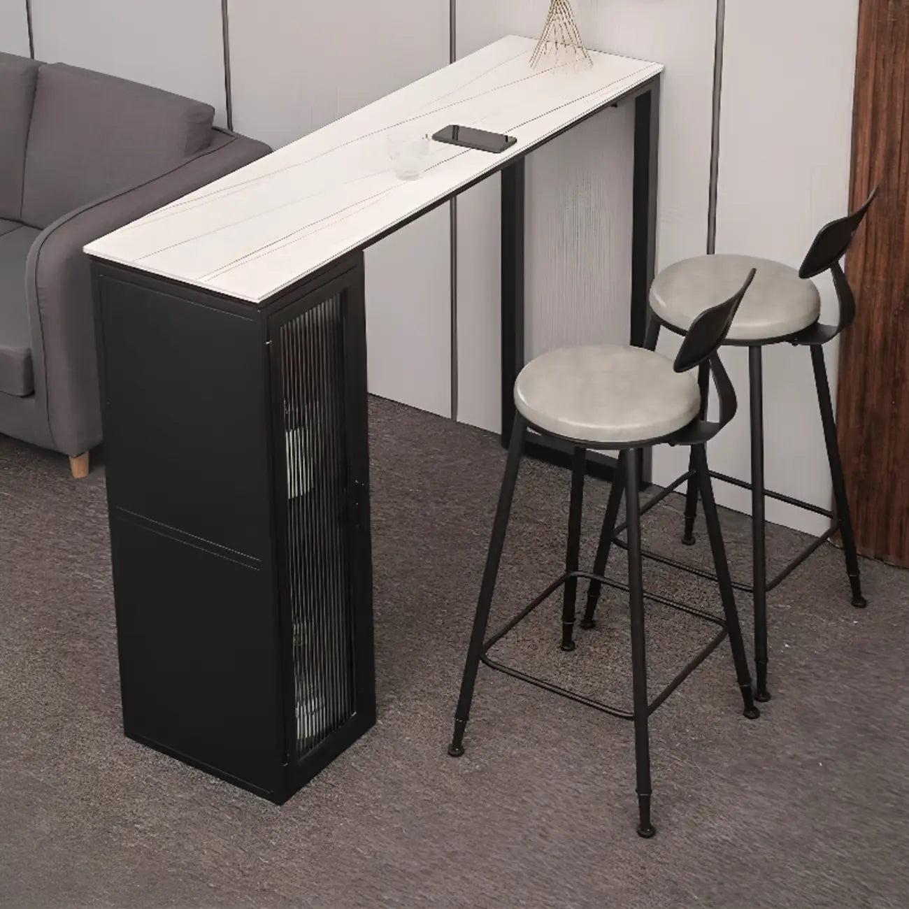 Modern Black Metal Fixed Top Storage Bar Tables