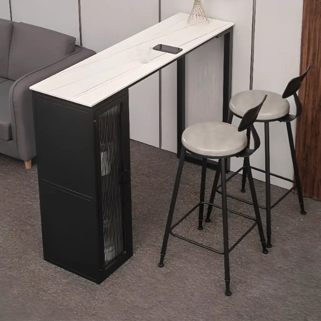 Modern Black Metal Fixed Top Storage Bar Tables