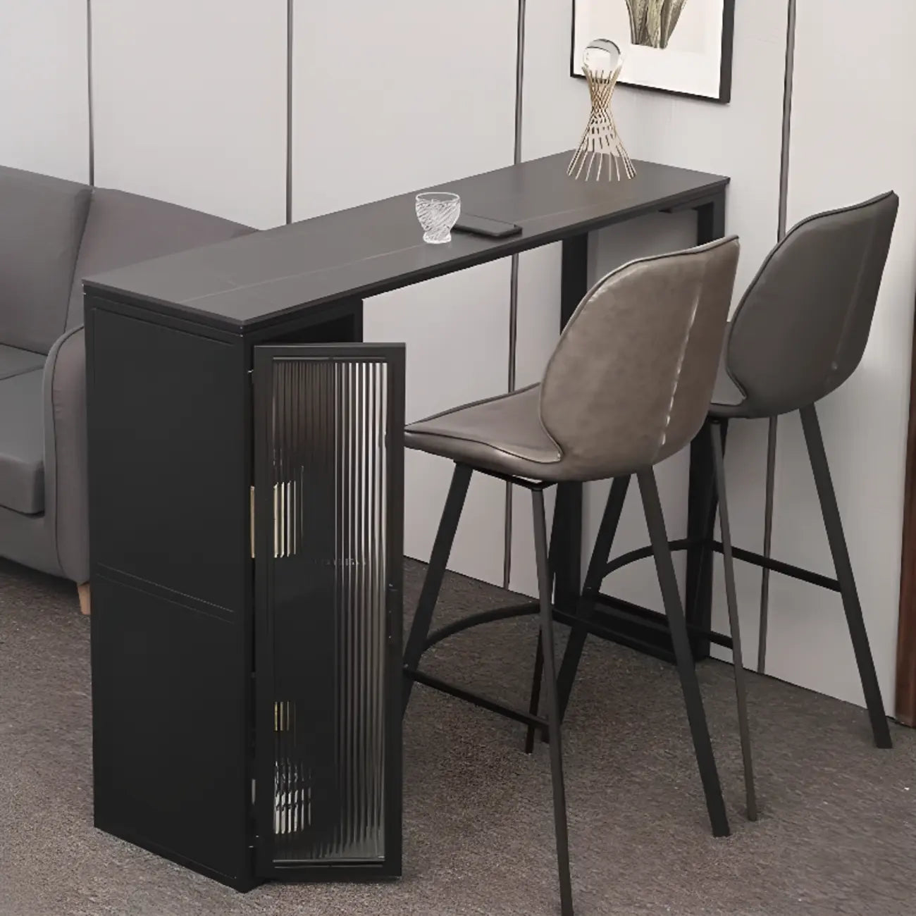 Modern Black Metal Fixed Top Storage Bar Tables