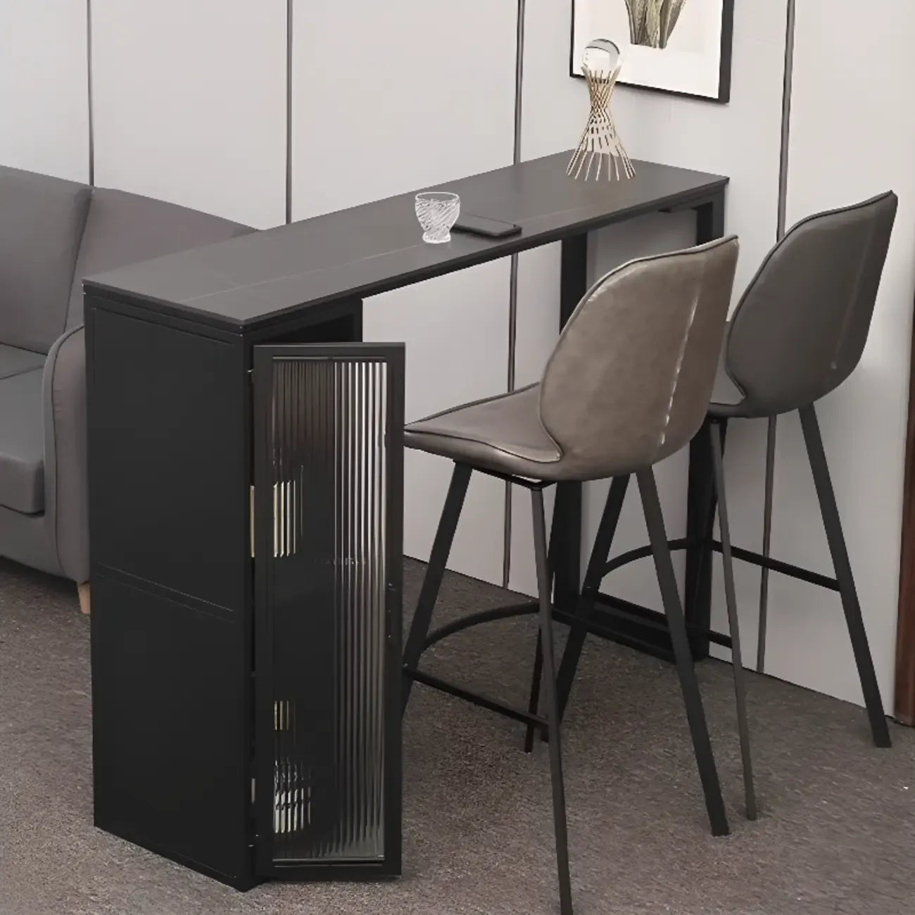 Modern Black Metal Fixed Top Storage Bar Tables