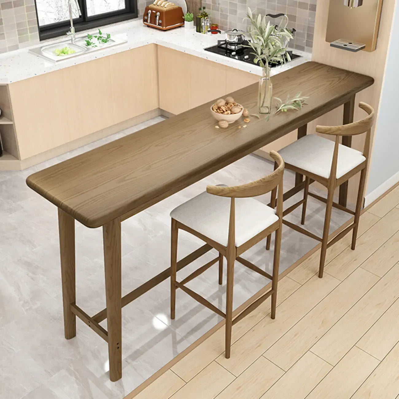 Simple Brown Wooden Footrest Bar Tables