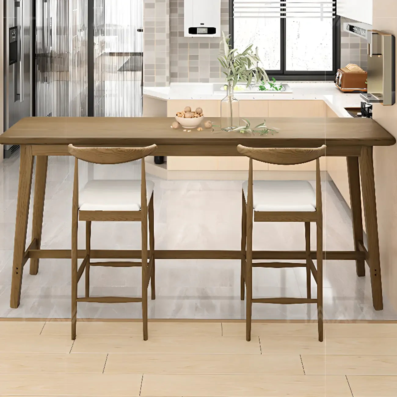 Simple Brown Wooden Footrest Bar Tables