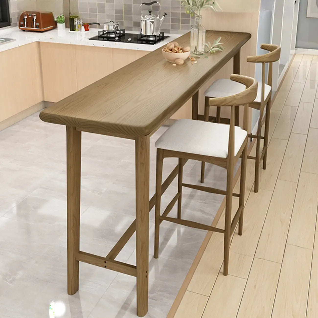 Simple Brown Wooden Footrest Bar Tables