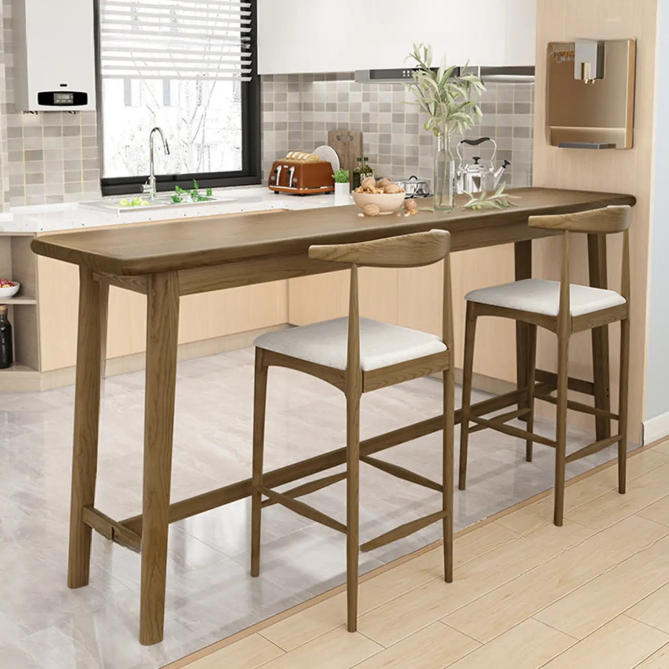 Simple Brown Wooden Footrest Bar Tables