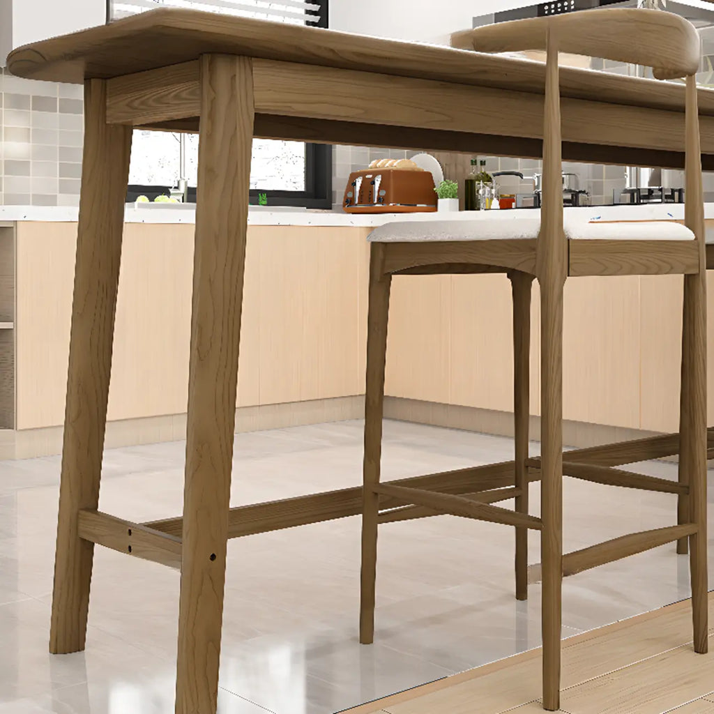 Simple Brown Wooden Footrest Bar Tables