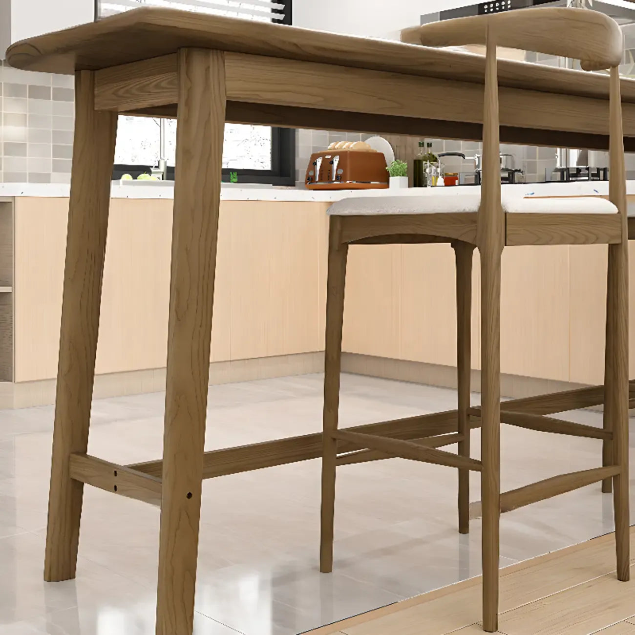 Simple Brown Wooden Footrest Bar Tables