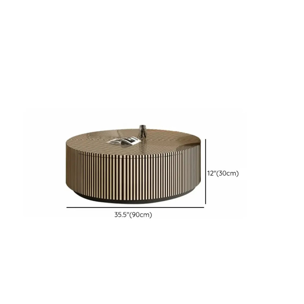 Black and White Stripe Wooden Round Coffee Drawer Table