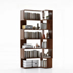 6-Tier L-Shaped Wood Nut-Brown Open Corner Bookcase