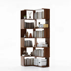 6-Tier L-Shaped Wood Nut-Brown Open Corner Bookcase