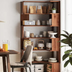 6-Tier L-Shaped Wood Nut-Brown Open Corner Bookcase